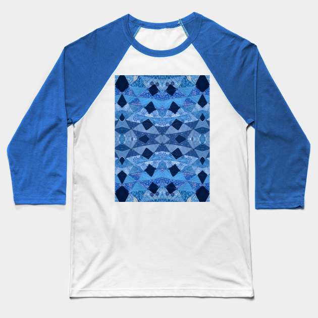 Blue Patchwork Quilt Pattern Baseball T-Shirt by Amanda1775